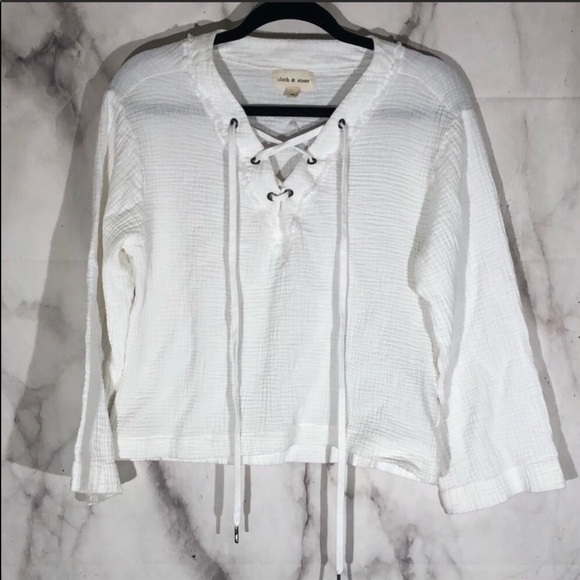 cloth & stone Tops - Cloth and stone white lace up gauze top sz. M